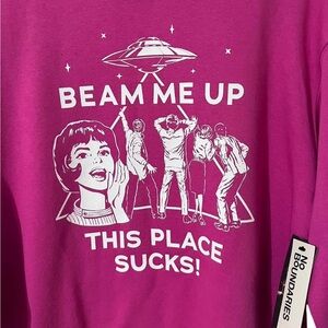 Netflix Stranger Things Oversized Fleece Sweatshirt Beam Me Up This Place Sucks